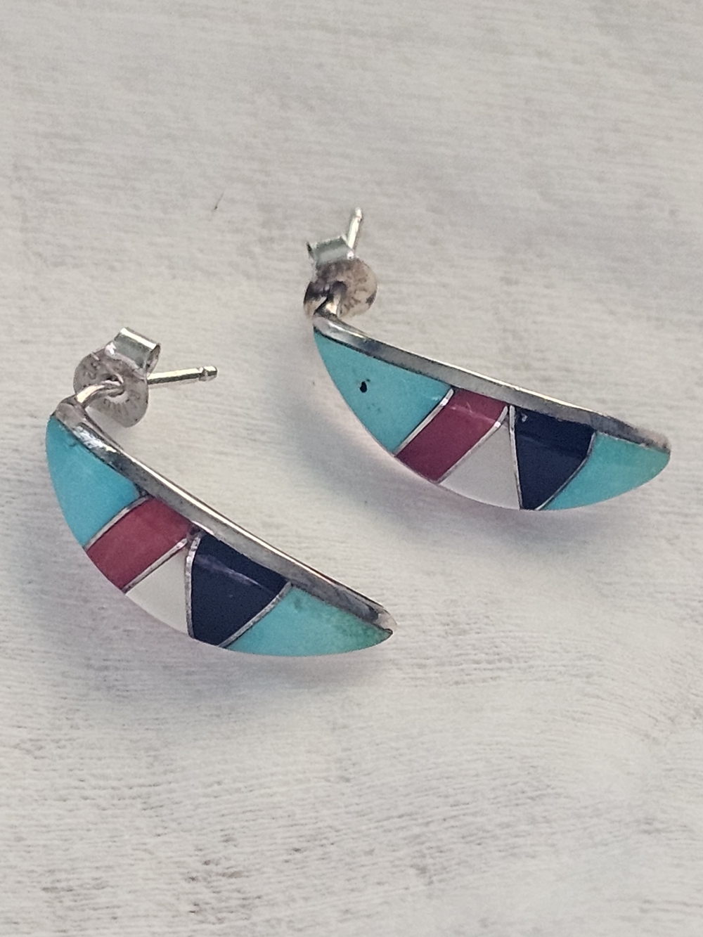 Vintage Zuni Artisan Earrings | Handcrafted Sterling Silver & Multi-Stone Inlay